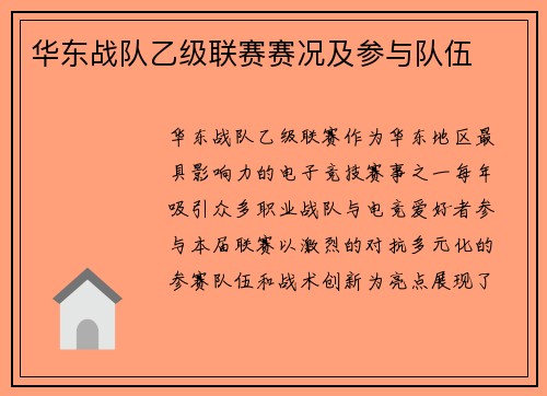 华东战队乙级联赛赛况及参与队伍